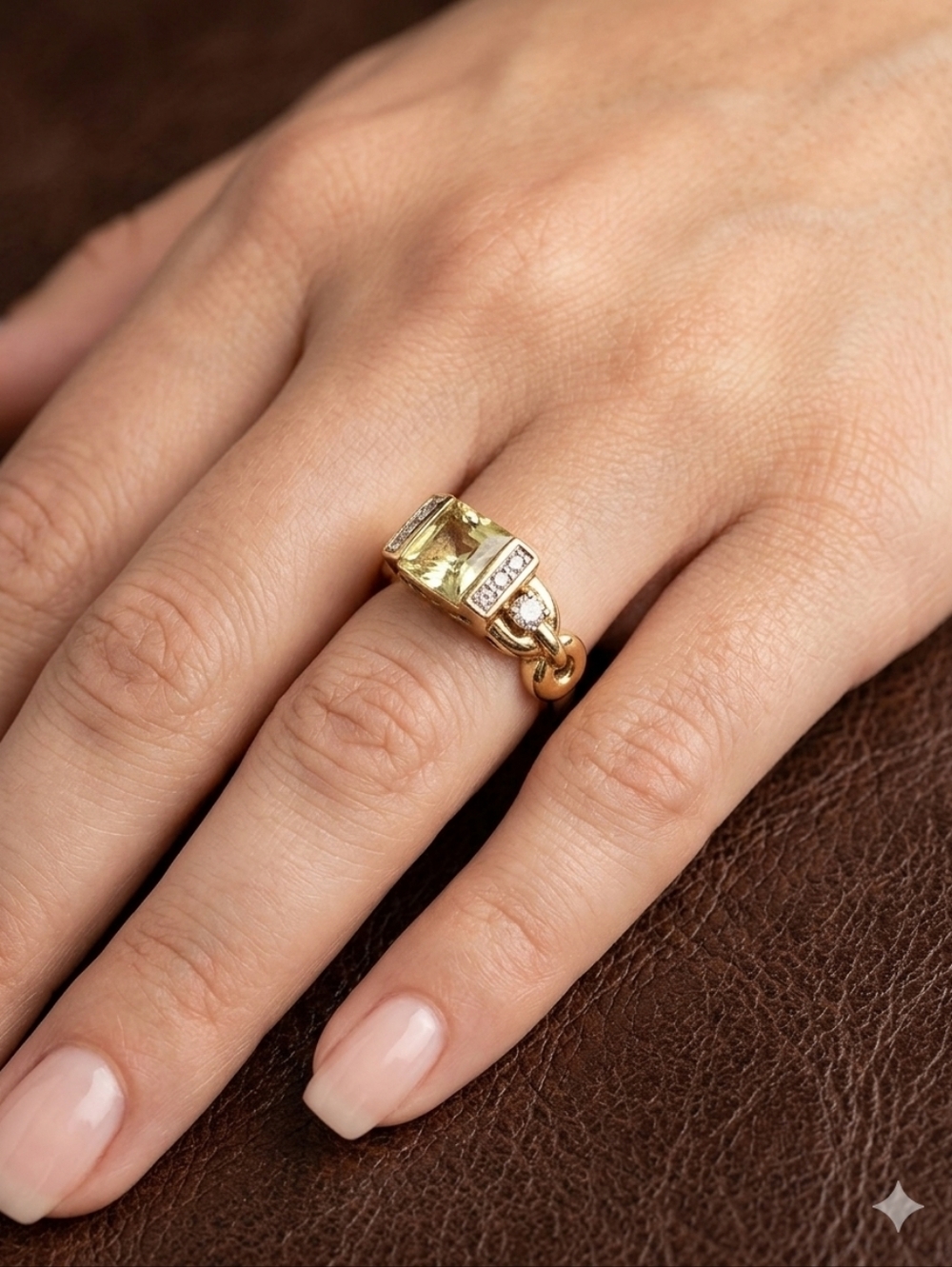 ELEGANT CHATEAU YELLOW GEMSTONE AND GOLD TONE RING